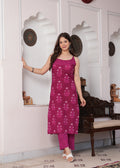 Darkpink Pure Cotton Printed Shoulder Strap Calf Length Straight Kurta, Pant Set Mizaz Jaipur
