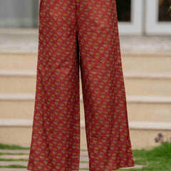 Maroon Pure Cotton Printed Round Neck Full Sleeves Hip Length Straight Kurta Pant And Dupatta Set