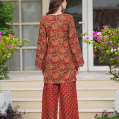 Maroon Pure Cotton Printed Round Neck Full Sleeves Hip Length Straight Kurta Pant And Dupatta Set