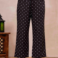 Black Pure Cotton Printed Embroidered Round Neck 3/4 Sleeves Calf Length Flared Kurta Pant And Dupatta Set Mizazjaipur