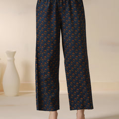 Teal Blue Pure Cotton Printed Sequence Work Round Neck 3/4 Sleeves Calf Length Flared Kurta Pant And Dupatta Set Mizazjaipur