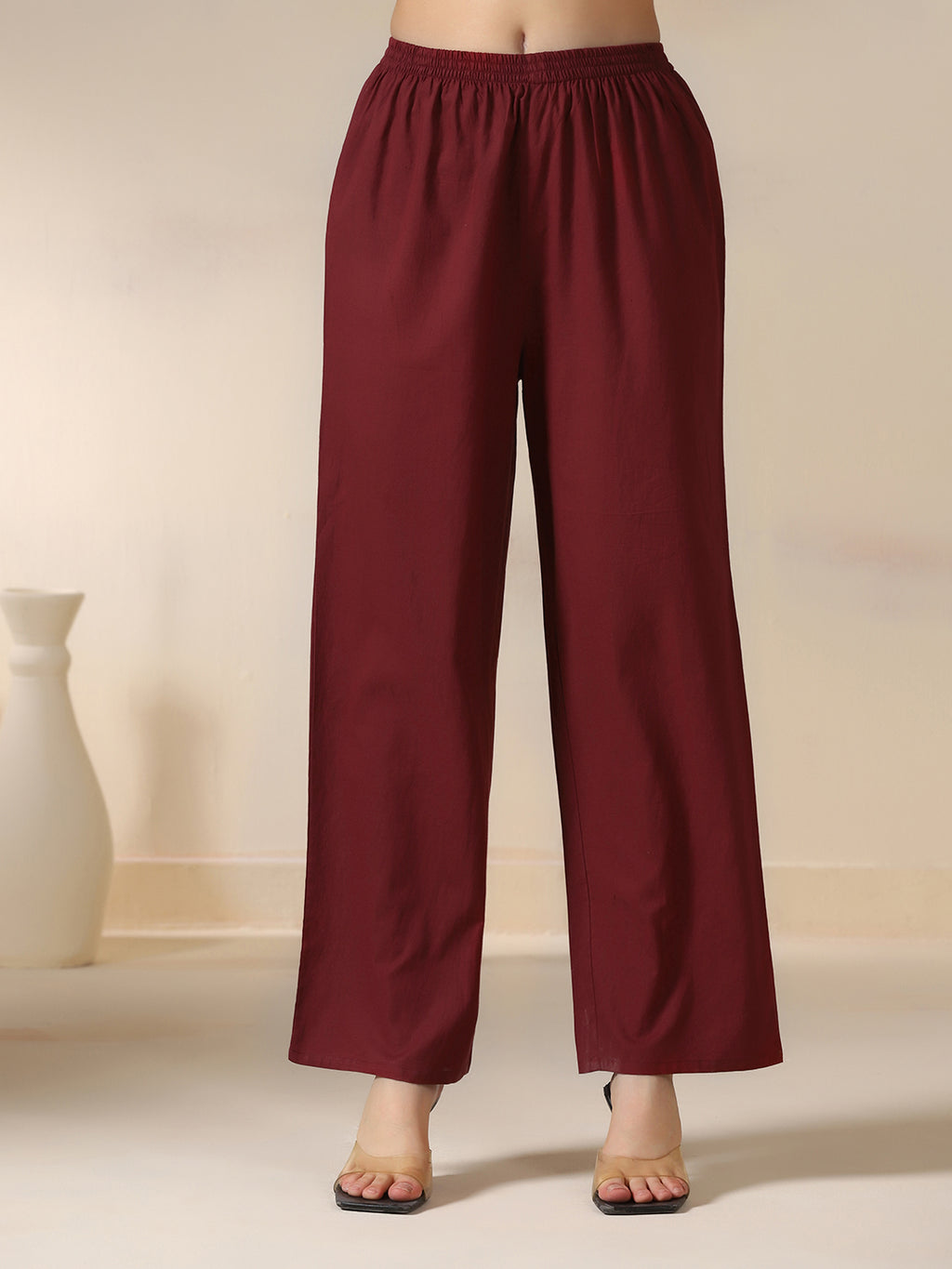 Maroon Pure Cotton Solid Round Neck Full Sleeves Calf Length Flared Kurta Pant And Dupatta Set Mizazjaipur