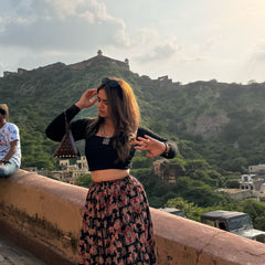 Midnight Bloom Printed Flared Skirt Mizazjaipur