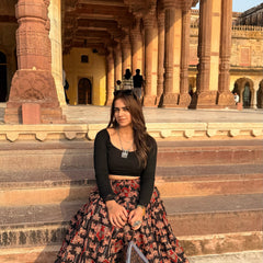 Midnight Bloom Printed Flared Skirt Mizazjaipur