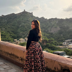 Midnight Bloom Printed Flared Skirt Mizazjaipur