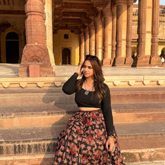 Midnight Bloom Printed Flared Skirt Mizazjaipur