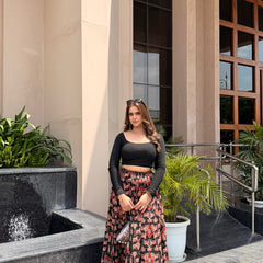Midnight Bloom Printed Flared Skirt Mizazjaipur