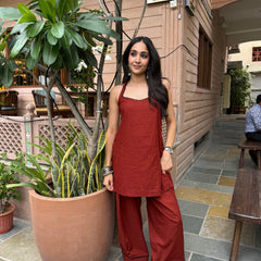 Brick Red Cotton Kurta Set