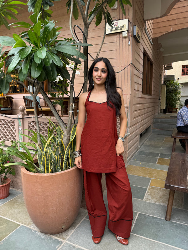Brick Red Cotton Kurta Set