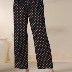Black Pure Cotton Printed Round Neck 3/4 Sleeves Calf Length Flared Kurta Pant And Dupatta Set Mizazjaipur