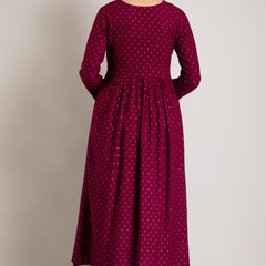 Maroon Viscose Rayon Embroidered Round Neck A-Line Kurta & Pant For Women Mizaz Jaipur