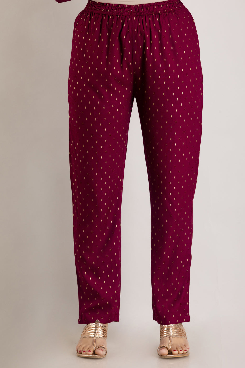 Maroon Viscose Rayon Embroidered Round Neck A-Line Kurta & Pant For Women Mizaz Jaipur