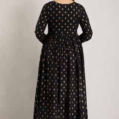 Black Viscose Rayon Embroidered Round Neck A-Line Kurta & Pant For Women Mizaz Jaipur