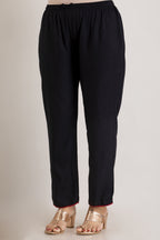 Black Viscose Rayon Embroidered Round Neck A-Line Kurta & Pant For Women Mizaz Jaipur