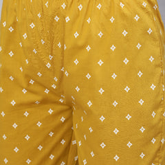 Mustard Pure Cotton Embroidered V Neck Anarkali Kurta, Pant & Dupatta Set For Women Mizaz Jaipur