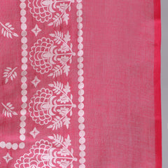 Pink Pure Cotton Embroidered V Neck Anarkali Kurta, Pant & Dupatta Set For Women Mizaz Jaipur