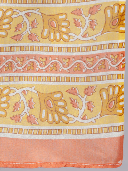 Yellow Pure Cotton Embroidered Round Neck Straight Kurta, Pant & Dupatta Set For Women Mizaz Jaipur