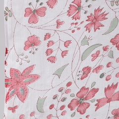 Pink Pure Cotton Floral V Neck A-Line Kurta, Pant & Dupatta Set For Women Mizaz Jaipur