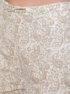 Beige Pure Cotton Floral Round Neck Straight Kurta, Pant & Dupatta Set For Women Mizaz Jaipur