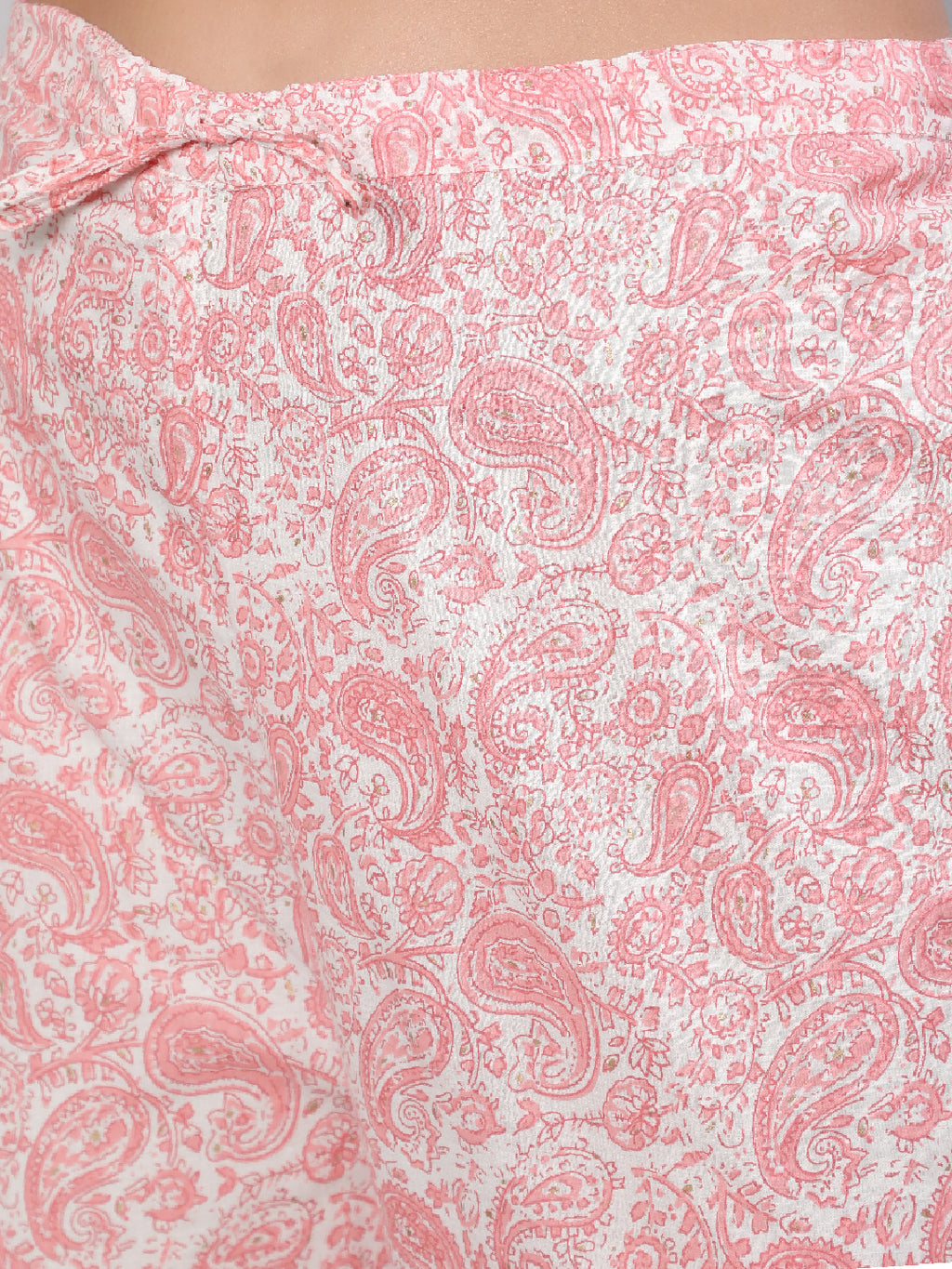 Pink Pure Cotton Floral Round Neck Straight Kurta, Pant & Dupatta Set For Women Mizaz Jaipur