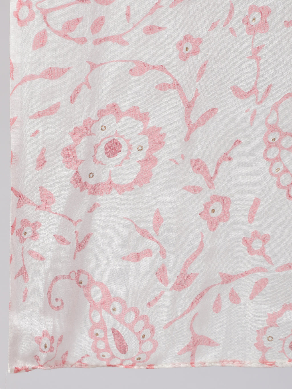 Pink Pure Cotton Floral Round Neck Straight Kurta, Pant & Dupatta Set For Women Mizaz Jaipur