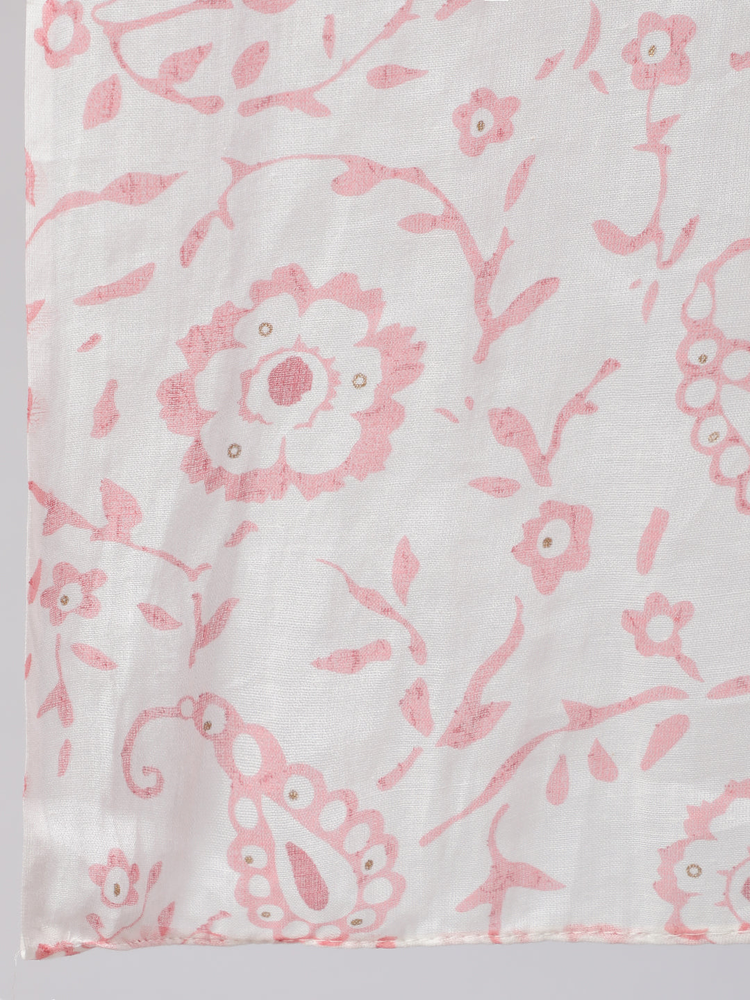 Pink Pure Cotton Floral Round Neck Straight Kurta, Pant & Dupatta Set For Women Mizaz Jaipur