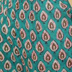Aqua Blue Pure Cotton Floral Round Neck Flared Kurta, Pant & Dupatta Set For Women Mizaz Jaipur