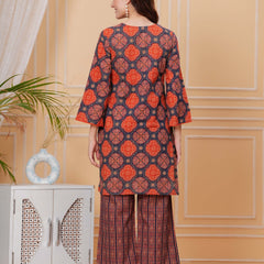 Navy Blue Pure Cotton 3/4 Sleeve Round Neck Floral Print Printed Top & Pant Co-Ord Set For Women Mizaz Jaipur