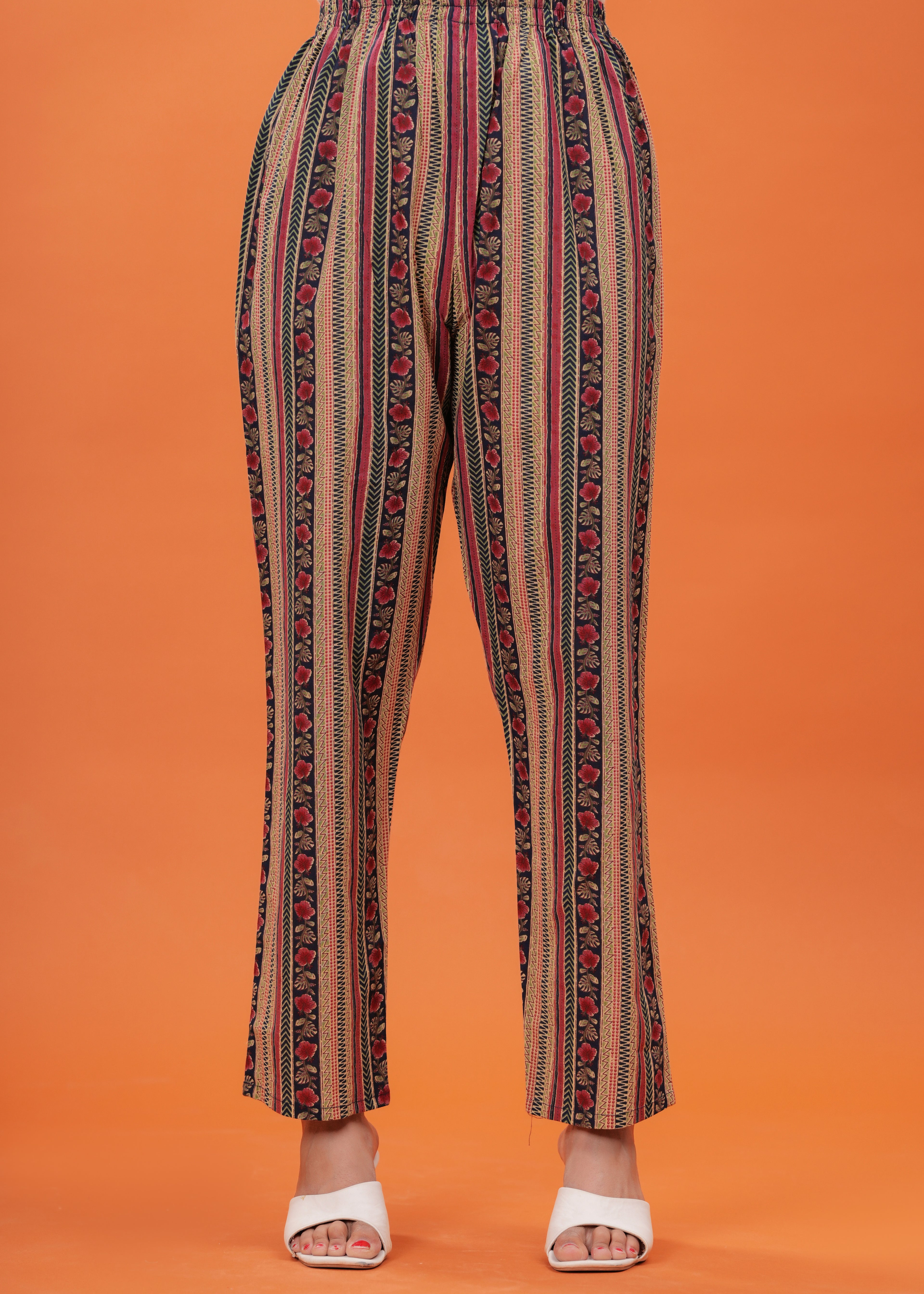 Navy Blue Pure Cotton Printed Round Neck Calf Length Anarkali Kurta, Pant & Dupatta Set Mizaz Jaipur